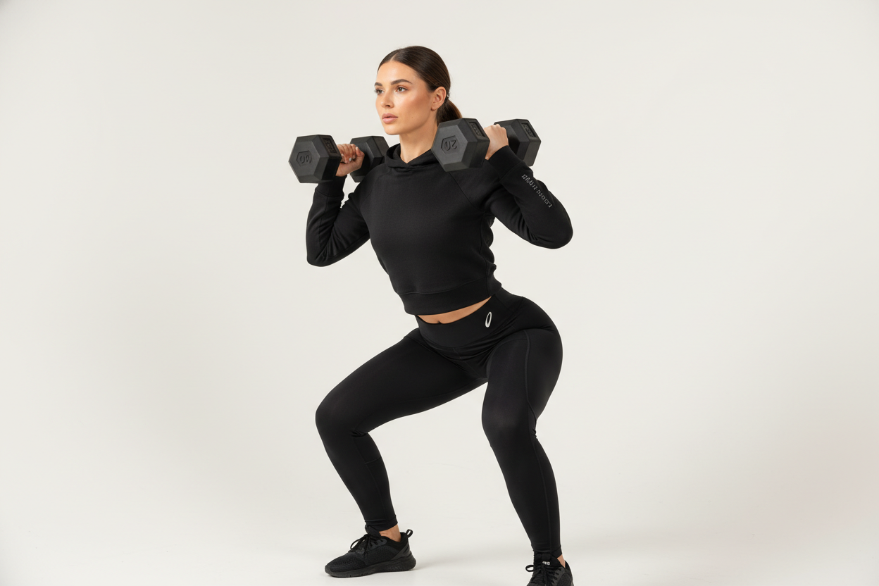 Athletic wear weighted squat - black hoodie and glute leggings